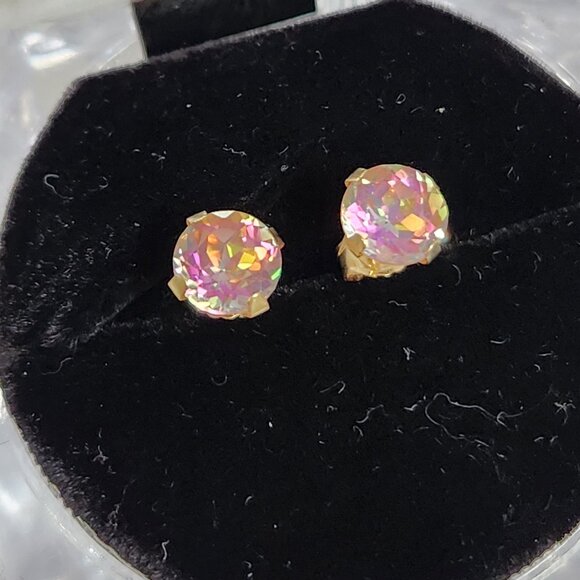 NIB VTG 14K Solid Gold 'Gizmo' (Pink) Mystic Topaz Stud Earrings - Picture 15 of 16